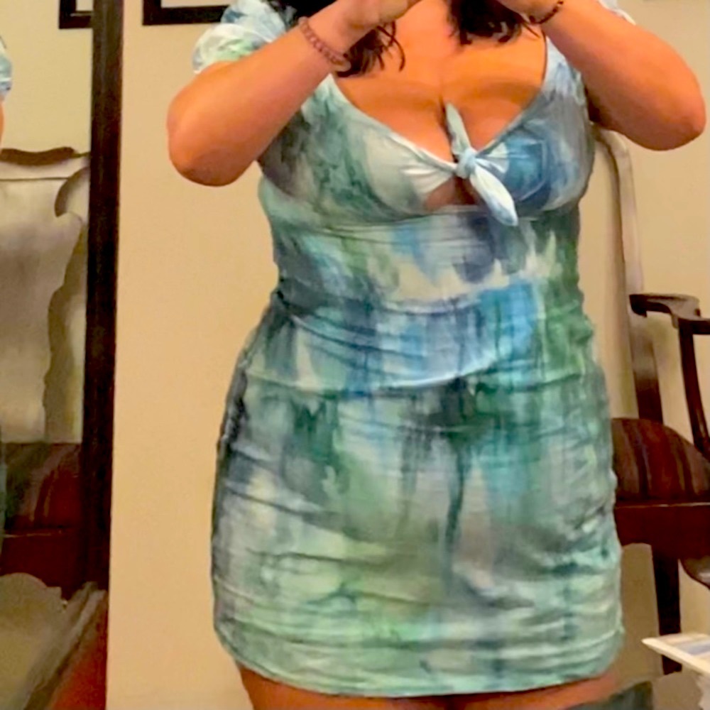 Hand Painted Water Color Tie Front Dress Party NYE Holiday - Picture 2 of 5
